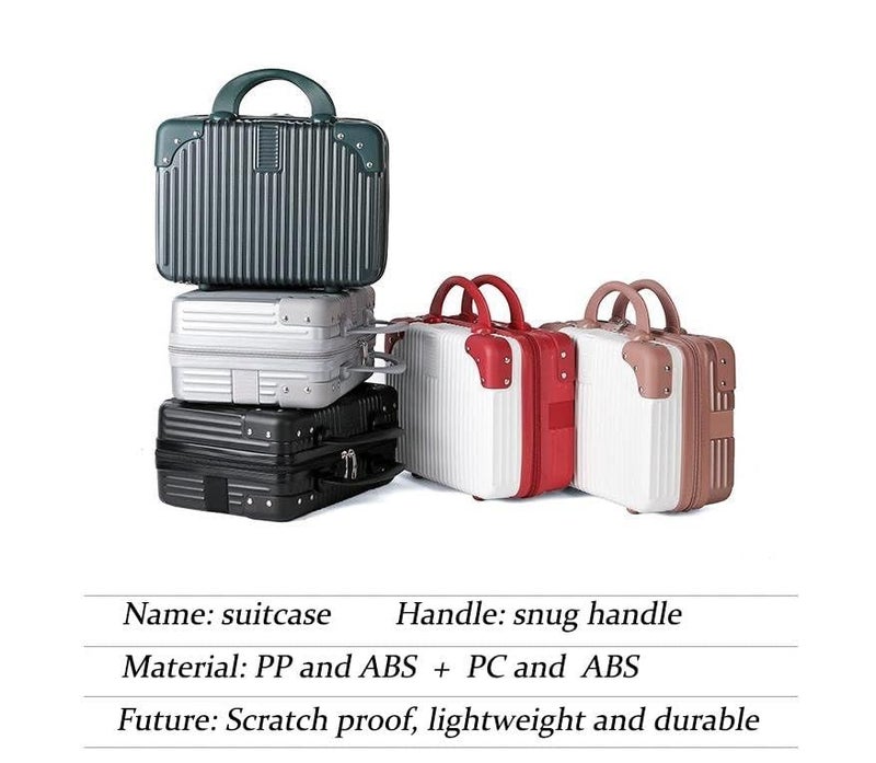 EVVIX EVVIX 14inch Small Hard Shell Cosmetic Case Travel Hand Luggage Portable Carrying Makeup Case Suitcase Childrens Luggage File Box Mini ABS Carrying Makeup Case Mini Trunk Royal GreenWhite  - Image 4