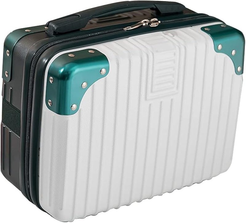 EVVIX EVVIX 14inch Small Hard Shell Cosmetic Case Travel Hand Luggage Portable Carrying Makeup Case Suitcase Childrens Luggage File Box Mini ABS Carrying Makeup Case Mini Trunk Royal GreenWhite  - Image 1