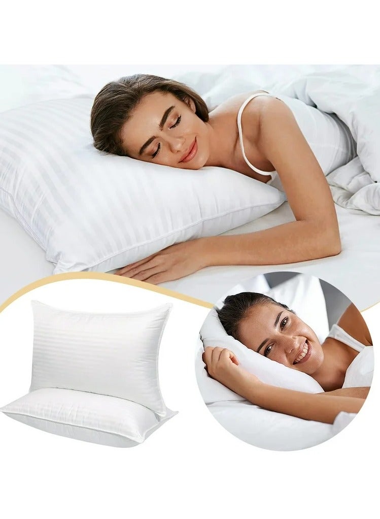 COMFY HYPOALLERHENIC WHITE STRIPE HOTEL QUALITY SET OF 2 COTTON LUXURIOUS PILLOW SET - Image 1