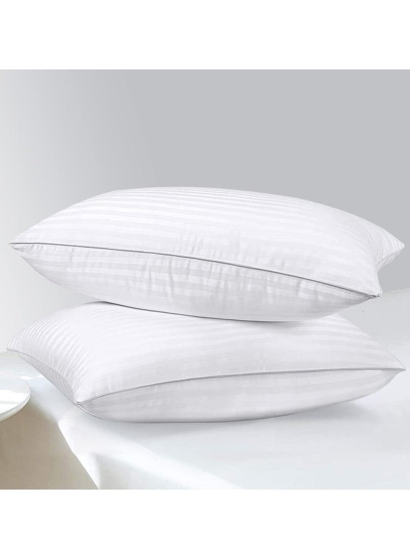 COMFY HYPOALLERHENIC WHITE STRIPE HOTEL QUALITY SET OF 2 COTTON LUXURIOUS PILLOW SET - Image 4
