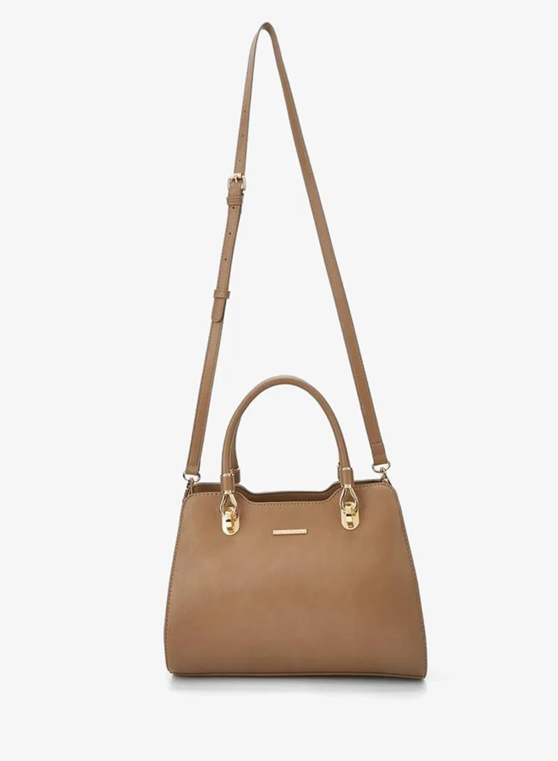 Flora Bella By Shoexpress BEIGE Solid Tote Bag with Double Handle and Zip Closure for Women | Best Price UAE