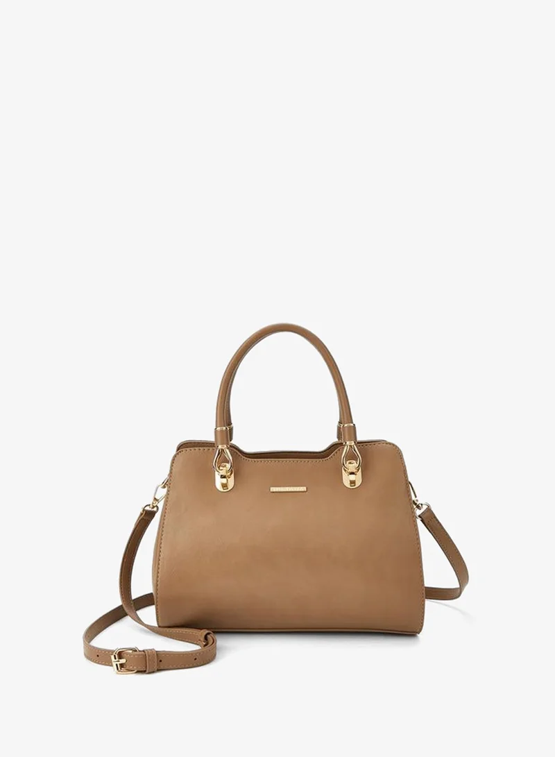 Solid Tote Bag with Double Handle and Zip Closure