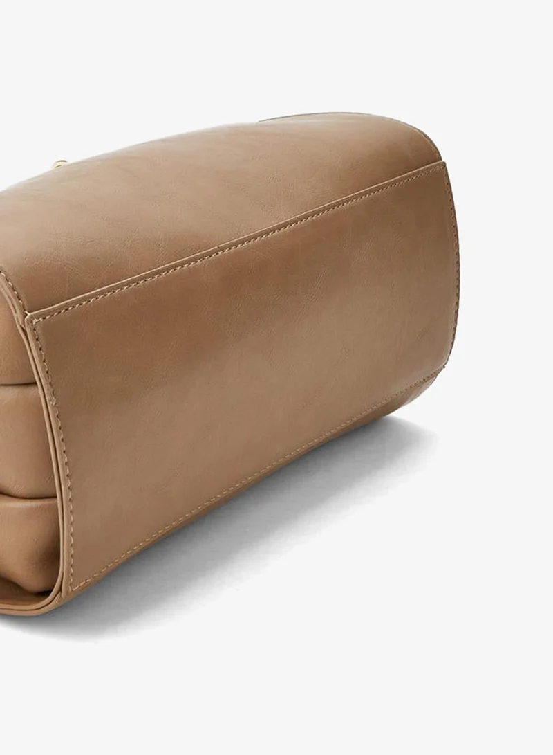 Flora Bella By Shoexpress BEIGE Solid Tote Bag with Double Handle and Zip Closure for Women | Best Price UAE