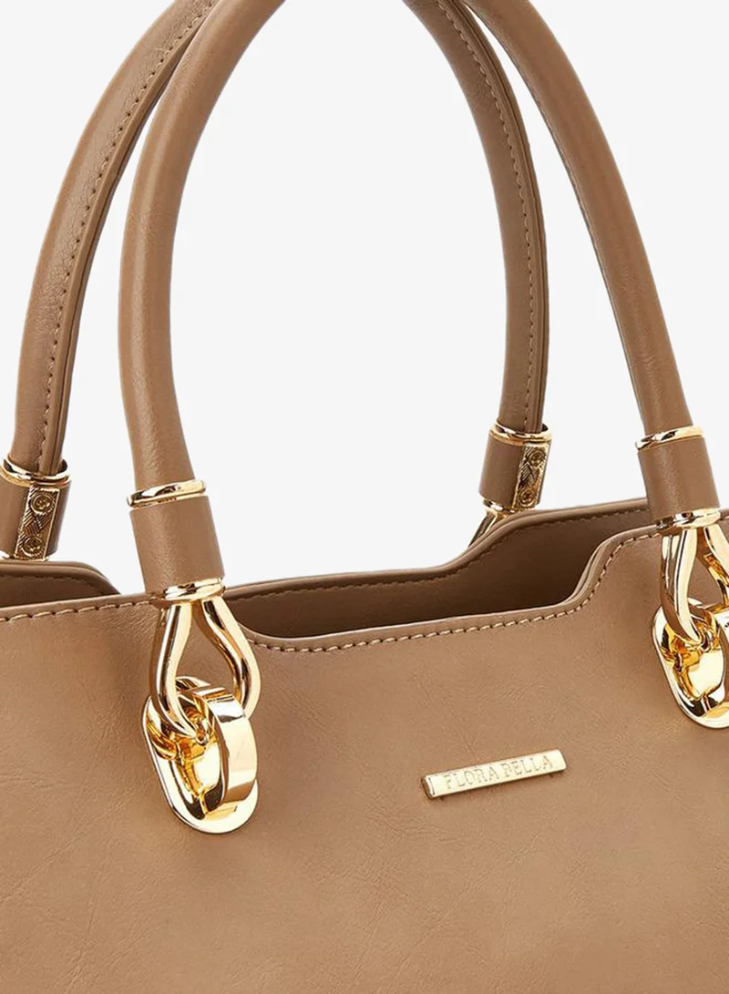 Flora Bella By Shoexpress BEIGE Solid Tote Bag with Double Handle and Zip Closure for Women | Best Price UAE