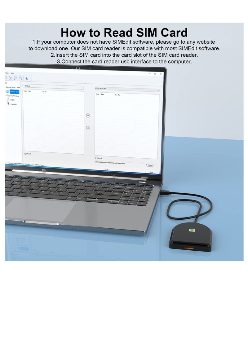 USB SIM Card Reader, ID Card Reader USB Smart Card Reader SIM Card Compatible Smart Card Reader for DOD Military USB Common Access CAC SIM ID IC Bank Health Insurance e-Tax Contact Chip Card Reader - Image 4