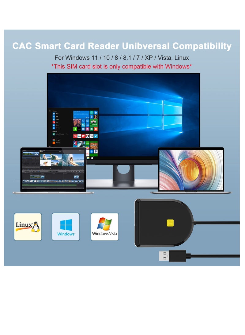 USB SIM Card Reader, ID Card Reader USB Smart Card Reader SIM Card Compatible Smart Card Reader for DOD Military USB Common Access CAC SIM ID IC Bank Health Insurance e-Tax Contact Chip Card Reader - Image 5