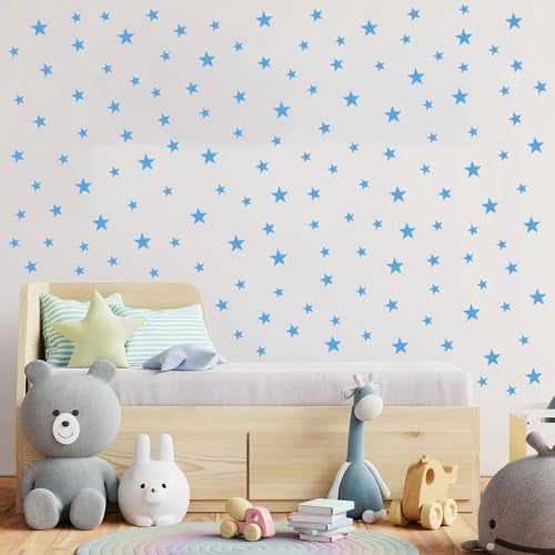 BugyBagy Baby Blue Star Stickers for Boys and Girls Nursery, Wall Decals for Kids Room (Light Blue, Mix Star 112Pcs) - Image 1