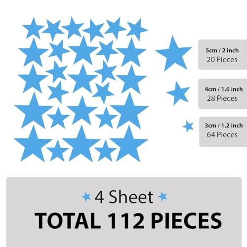 BugyBagy Baby Blue Star Stickers for Boys and Girls Nursery, Wall Decals for Kids Room (Light Blue, Mix Star 112Pcs) - Image 5