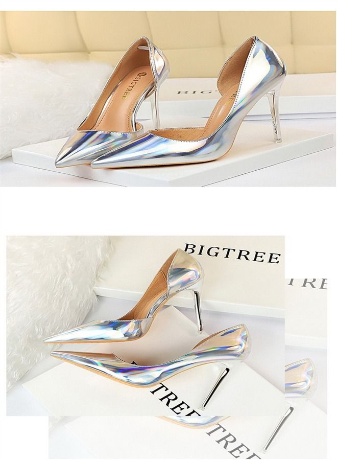 BIGTREE Pointed Side Cut-Out High Heel 10.5CM Silver  - Image 2