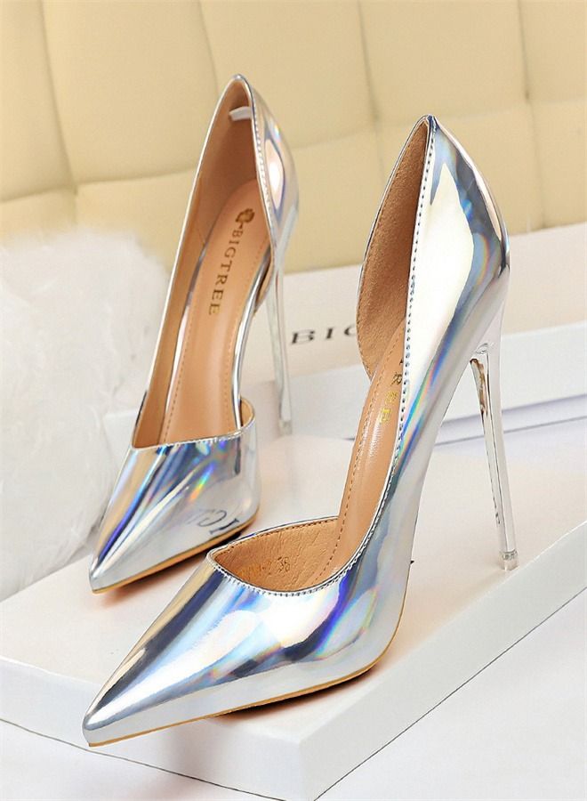BIGTREE Pointed Side Cut-Out High Heel 10.5CM Silver  - Image 1