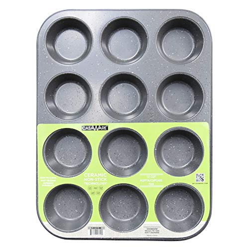 casaWare Ceramic Coated NonStick 12 Cup Muffin Pan Silver Granite