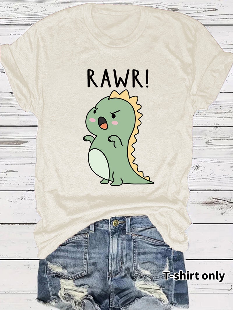Fashion T-Shirts For Women Angry Dinosaur Pattern Summer Short-Sleeved T-Shirts For Women Export Sale - Image 1