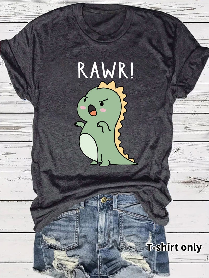 Fashion T-Shirts For Women Angry Dinosaur Pattern Summer Short-Sleeved T-Shirts For Women Export Sale - Image 2
