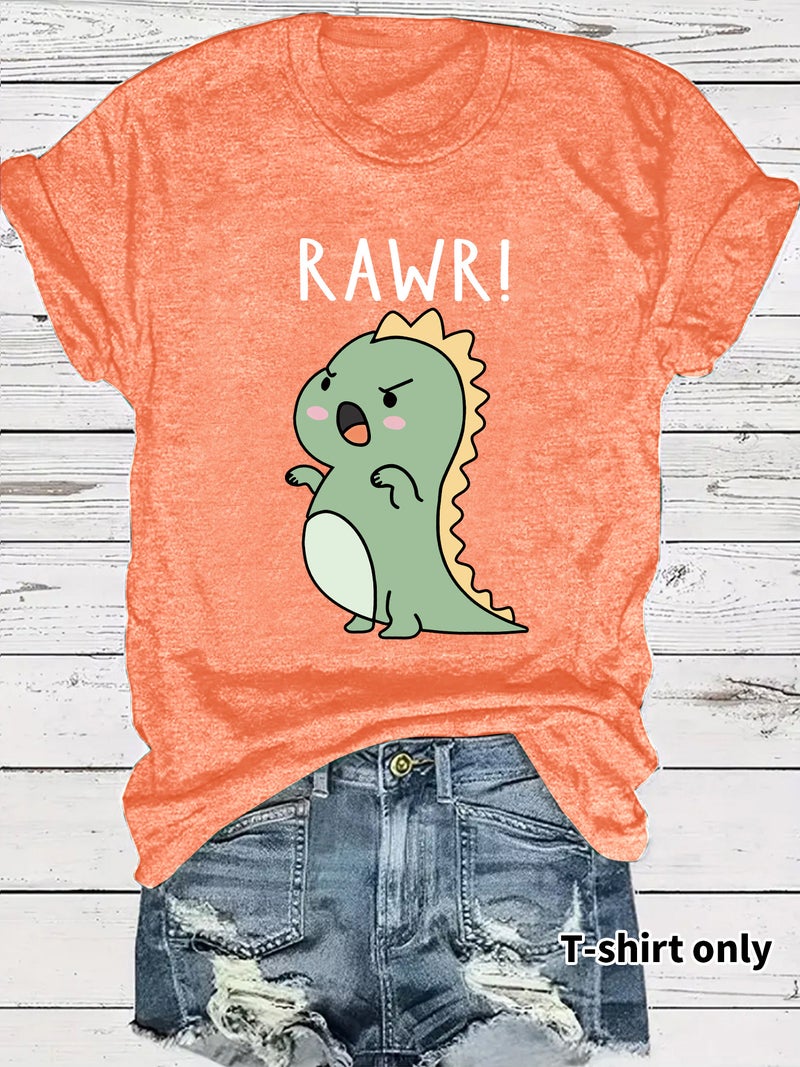 Fashion T-Shirts For Women Angry Dinosaur Pattern Summer Short-Sleeved T-Shirts For Women Export Sale - Image 3