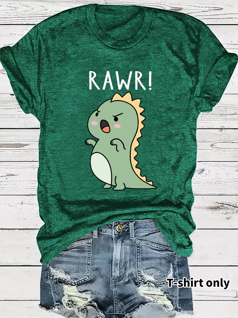 Fashion T-Shirts For Women Angry Dinosaur Pattern Summer Short-Sleeved T-Shirts For Women Export Sale - Image 4