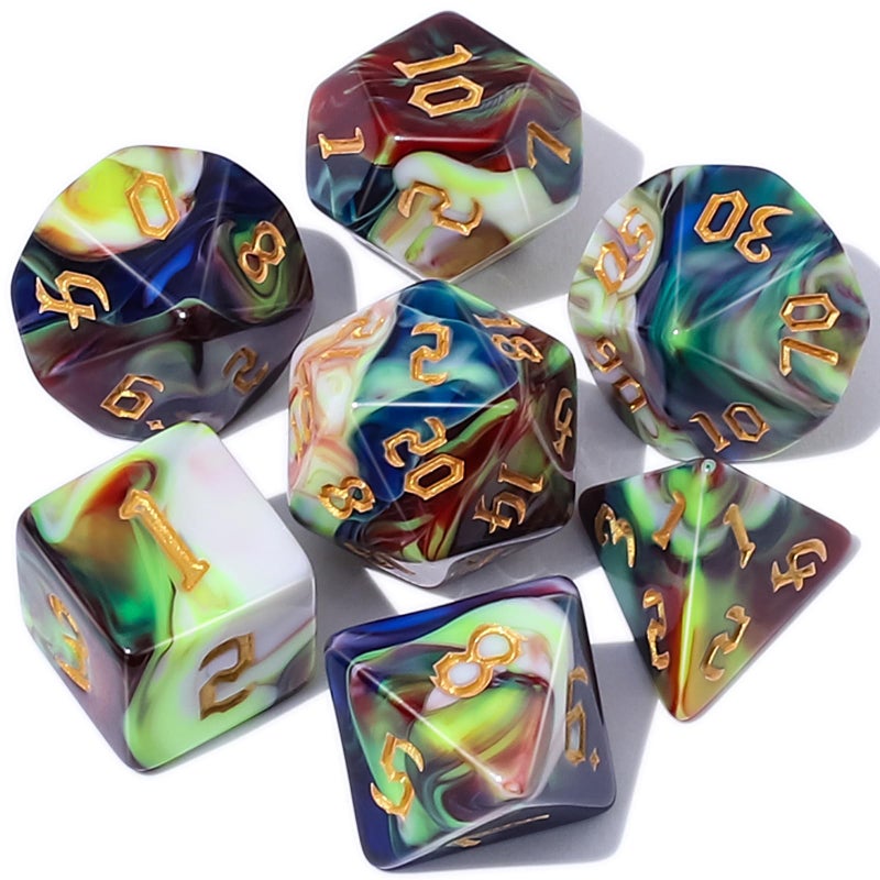QMAY DND Dice Set - Polyhedral Dice (Blue Mix Blood red) 7 Pcs for Dungeon and Dragons D&D RPG Role Playing Games Dice with Dice Bag - Image 1