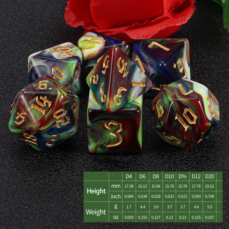 QMAY DND Dice Set - Polyhedral Dice (Blue Mix Blood red) 7 Pcs for Dungeon and Dragons D&D RPG Role Playing Games Dice with Dice Bag - Image 2