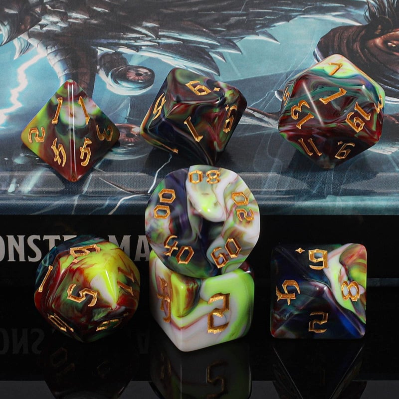 QMAY DND Dice Set - Polyhedral Dice (Blue Mix Blood red) 7 Pcs for Dungeon and Dragons D&D RPG Role Playing Games Dice with Dice Bag - Image 4