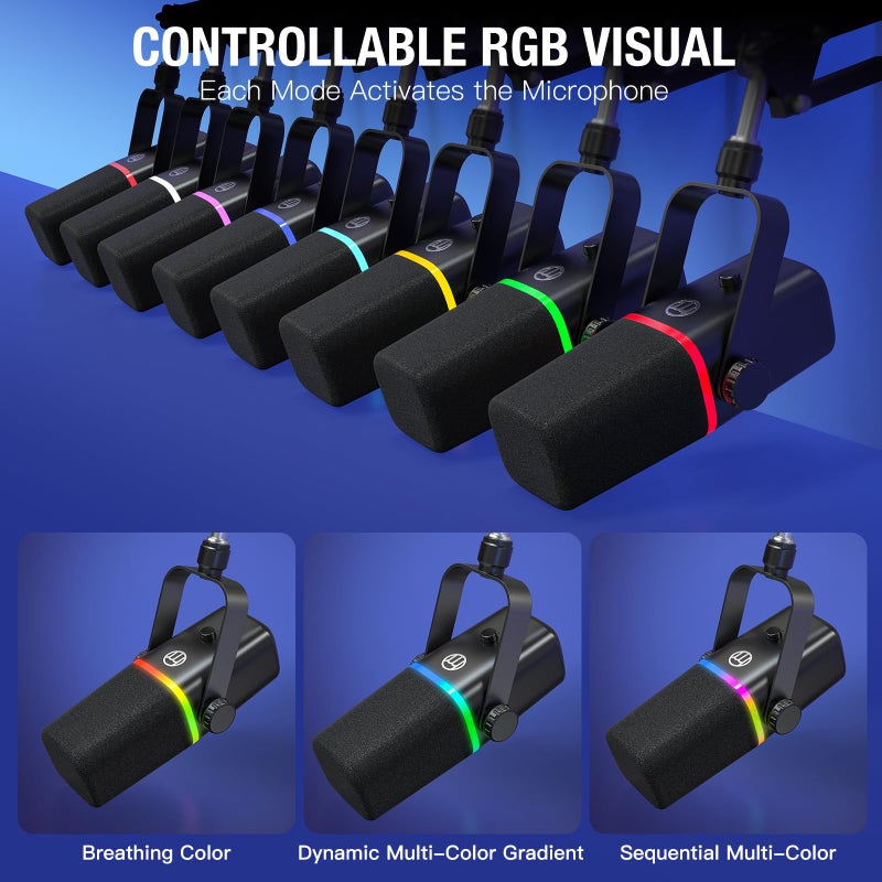 ZealSound XLR/USB Dynamic Microphone for Gaming Podcast,Mic for iPhone Phone PC Computer Gaming Streaming Microphone with RGB Light,Mute Button,Mic Gain,Headphones Jack,Boom Arm Stand,Singing YouTube - Image 5