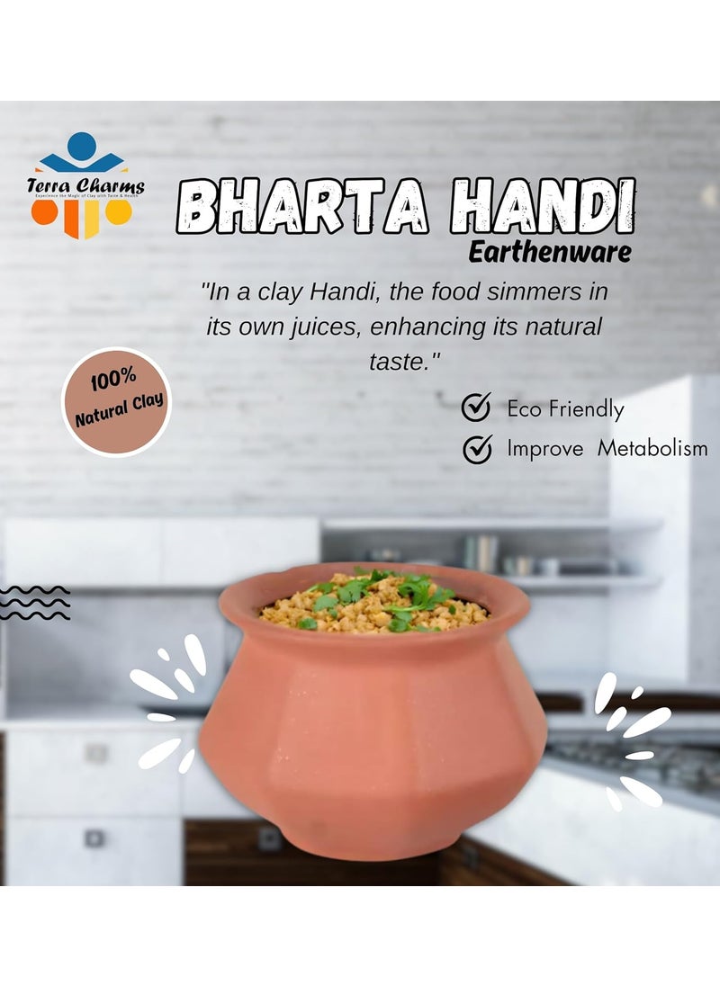 Terra Charms Terra Charms Clay Pot for Making Cooking Serving Bharta Clay Handi for Kitchen Safe Lightweight Durable Clay Dahi Handi Brown Colour 1800ml Pack of 1  - Image 2