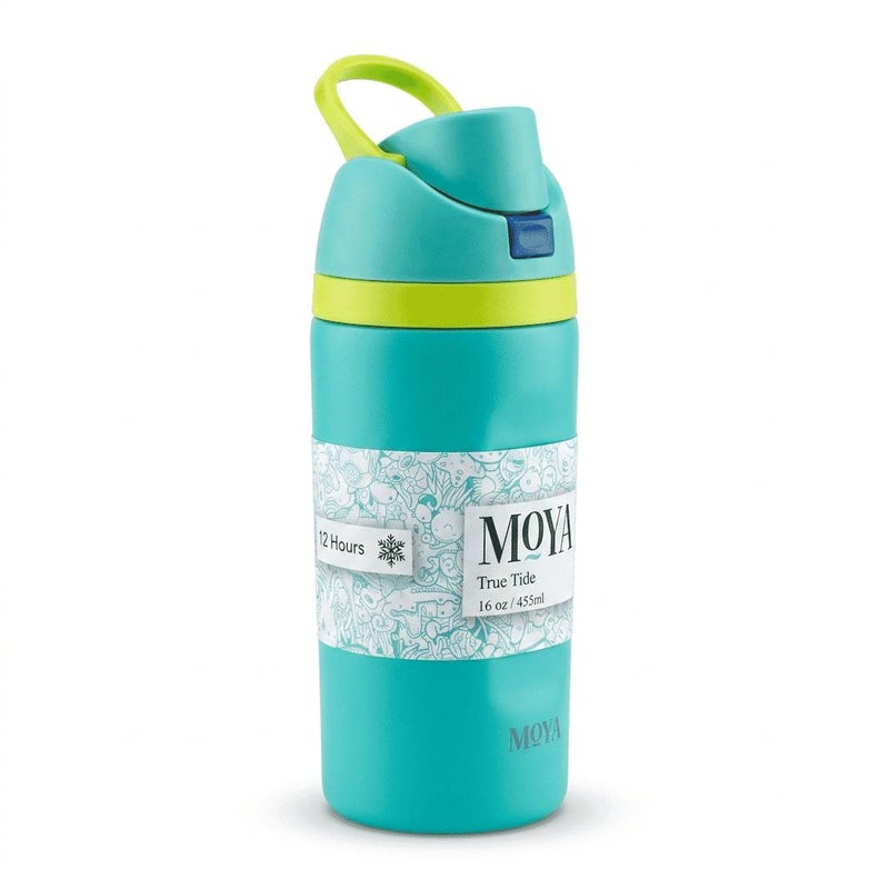 Moya "True Tide"  16oz Insulated Sustainable Water Bottle Electric Blue - Image 3