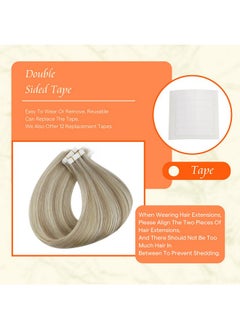 Fshine Full Shine Tape in Hair Extensions Human Hair 20 Inch Remy Human Hair Tape in Extensions Highlighted Color 18 Ash Blonde and 613 Light Blonde Hair Extensions Tape in 20 Pcs 50Gram Adhesive Tape Hair  - Image 2