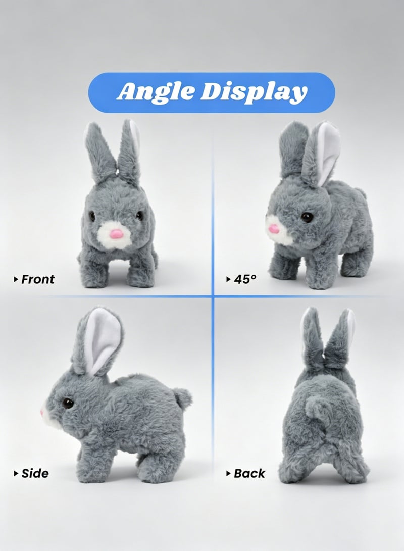 Amanli Interactive Electronic Pet, Plush Bunny Toy with Sounds and Movements Animated Walking Wiggle Ears Twitch Nose Gifts for Toddlers Birthday (Gray) - Image 3
