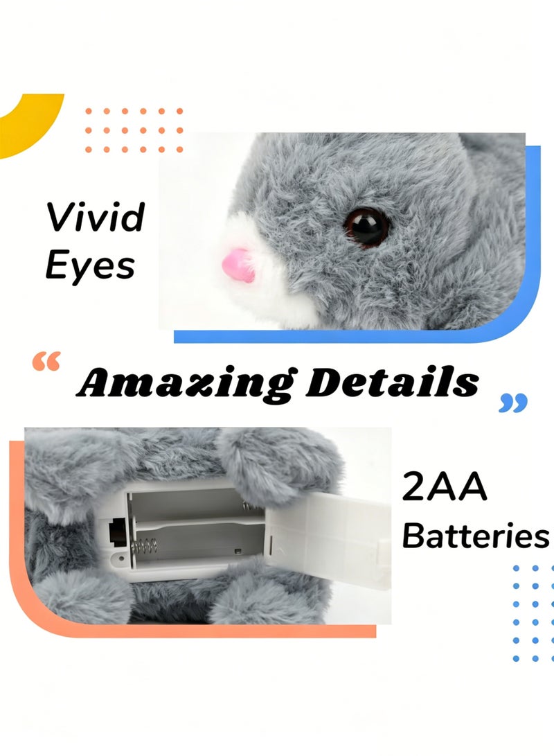 Amanli Interactive Electronic Pet, Plush Bunny Toy with Sounds and Movements Animated Walking Wiggle Ears Twitch Nose Gifts for Toddlers Birthday (Gray) - Image 4