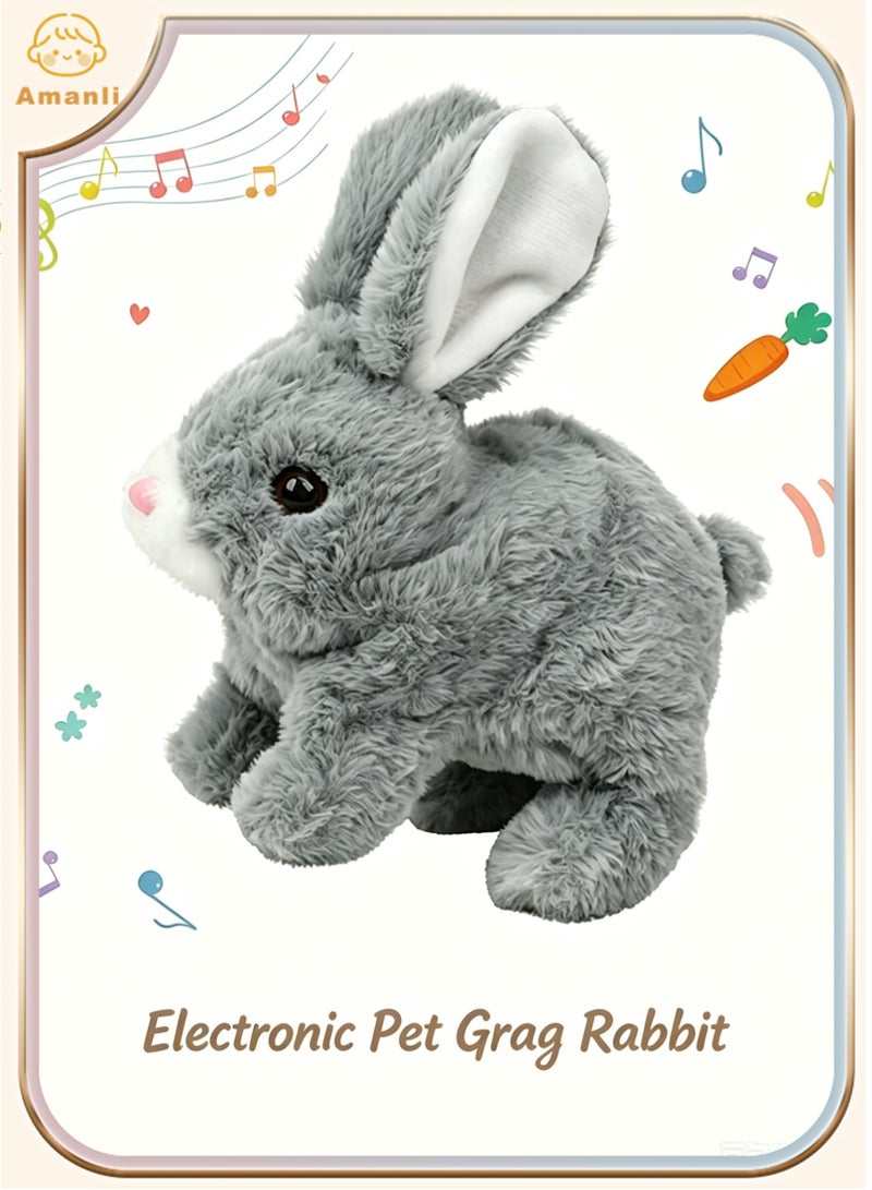 Amanli Interactive Electronic Pet, Plush Bunny Toy with Sounds and Movements Animated Walking Wiggle Ears Twitch Nose Gifts for Toddlers Birthday (Gray) - Image 1