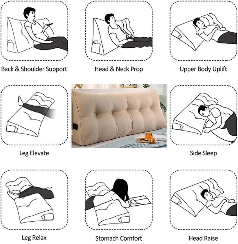 Triangular Headboard Pillow,Large Headboard Pillow Long Backrest Positioning Support Bolster Cushion for Daybed Fluffy Quality Wedge Pillow with Removable Cover,(E,120x50x20cm) - Image 2