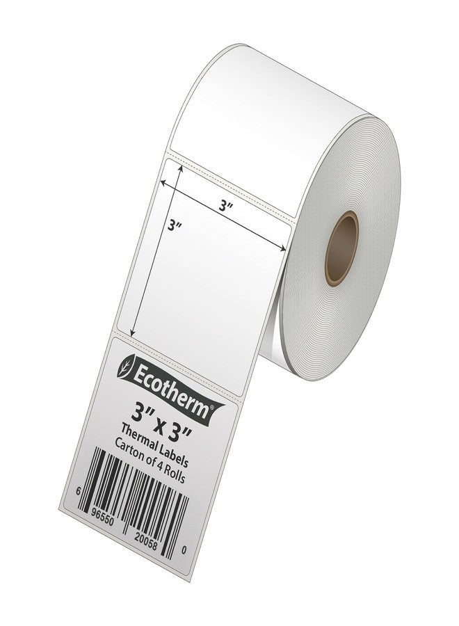 Ecotherm 3" x 3" Thermal Labels | 4 Rolls | 2100 Labels | fits Zebra, Munbyn, Rollo, Godex, Arkscan, iDPRT, Offnova Thermal Label Printers and More | Blank White Adhesive Stickers by Ecotherm - Image 2