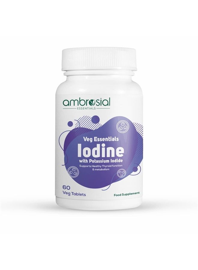 ambrosial يود أمبروسيال 5000 ميكروغرام مع 7500 ميكروغرام يوديد البوتاسيوم | أقراص يود عالية القوة | مصدر طبيعي لليود من أقراص يوديد البوتاسيوم (عبوة من 1-60 قرص) - Image 1