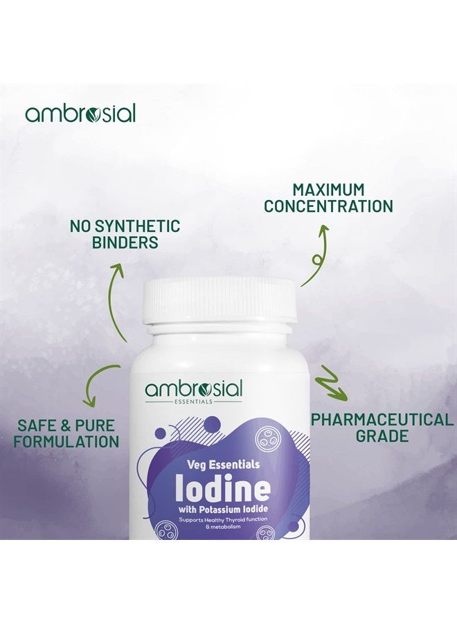 ambrosial يود أمبروسيال 5000 ميكروغرام مع 7500 ميكروغرام يوديد البوتاسيوم | أقراص يود عالية القوة | مصدر طبيعي لليود من أقراص يوديد البوتاسيوم (عبوة من 1-60 قرص) - Image 4