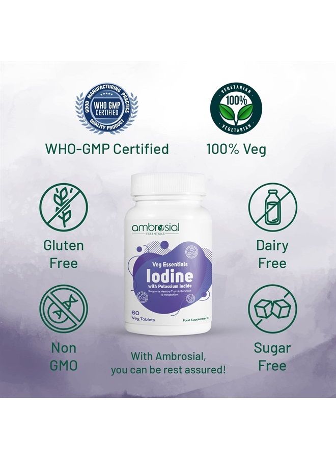 ambrosial يود أمبروسيال 5000 ميكروغرام مع 7500 ميكروغرام يوديد البوتاسيوم | أقراص يود عالية القوة | مصدر طبيعي لليود من أقراص يوديد البوتاسيوم (عبوة من 1-60 قرص) - Image 3