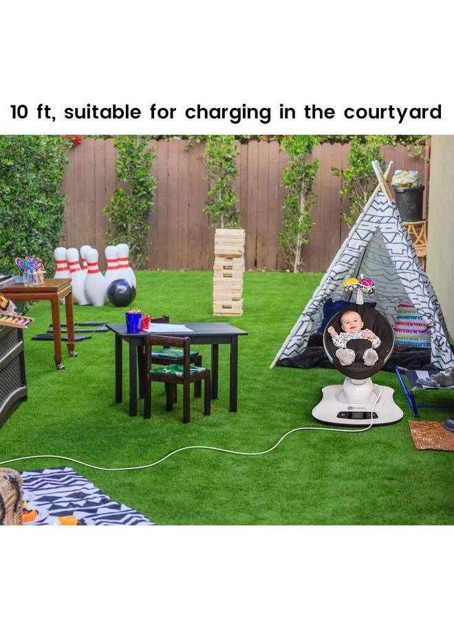 YEAOI سلك طاقة بطول 10 أقدام لـ 4moms mamaRoo 4، شاحن 12V 3A لـ RockaRoo مهد الأطفال، محول تيار متردد، أبيض - Image 3