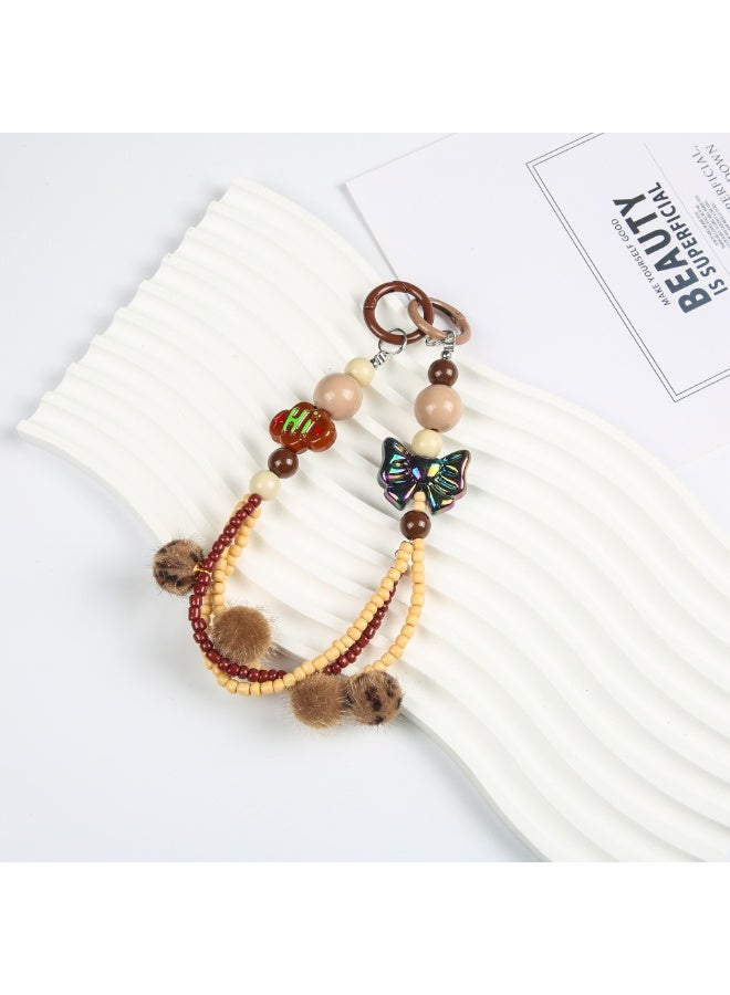 NIBEMINENT Beaded Phone Lanyard, Anti Lost Removable Wrist Strap,  Fluffy Ball Bracelet Pendant, Phone Keychain Lanyard - Image 1