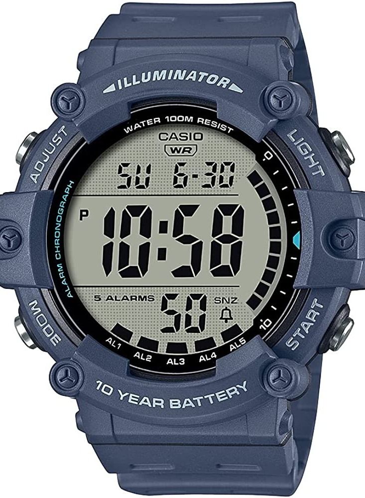 CASIO ساعة رجالية من الراتنج ستريب رقمية بقرص أسود AE-1500WH-2AV