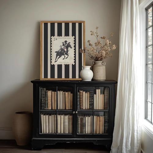 yulihaz Vintage Western Cowboy Wall Art Black and White Striped Cowboy Riding Horse Wall Decor Paintings Mid Century Rodeo Southwestern Poster Canvas Print for Bedroom Living Room 12x16 inch Wood Framed - Image 4