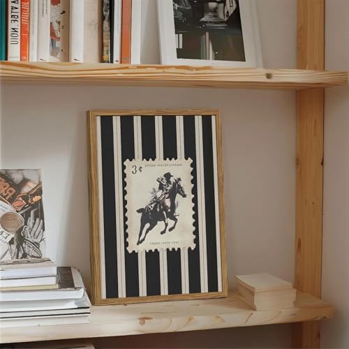 yulihaz Vintage Western Cowboy Wall Art Black and White Striped Cowboy Riding Horse Wall Decor Paintings Mid Century Rodeo Southwestern Poster Canvas Print for Bedroom Living Room 12x16 inch Wood Framed - Image 5
