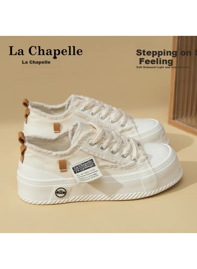 LA CHAPELLE حذاء رياضي نسائي من لا شابيل، حذاء كاجوال بسماكة نعل سميك متعددة الاستخدامات، حذاء رياضي بنعل ناعم منخفض للنساء-002 بيج 37 - Image 2