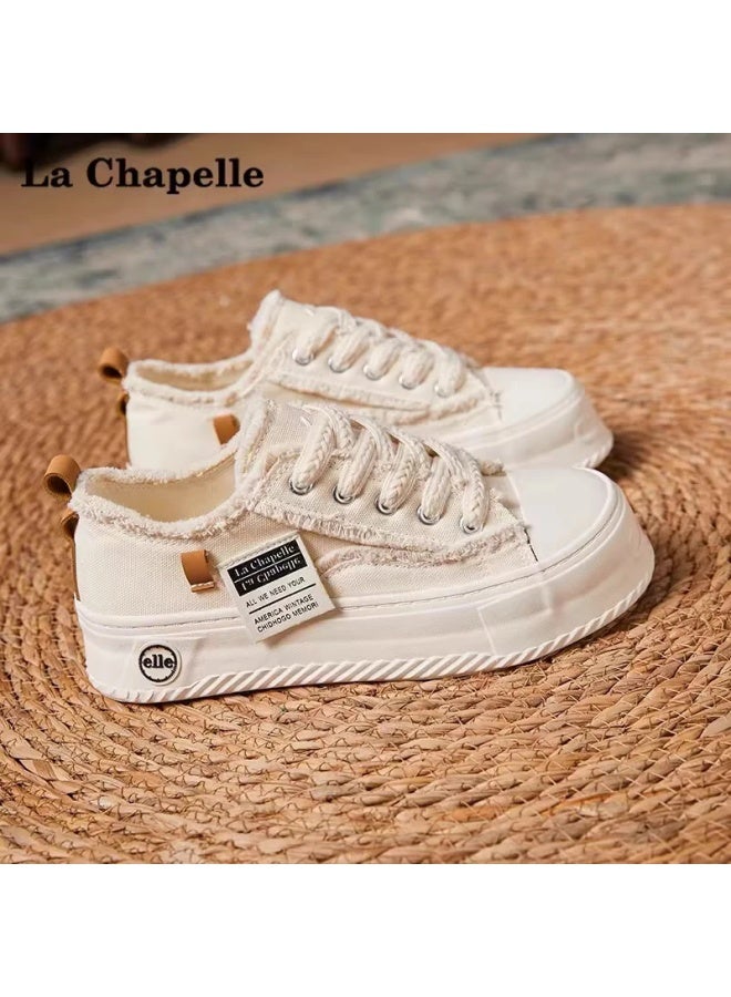 LA CHAPELLE حذاء رياضي نسائي من لا شابيل، حذاء كاجوال بسماكة نعل سميك متعددة الاستخدامات، حذاء رياضي بنعل ناعم منخفض للنساء-002 بيج 37 - Image 1
