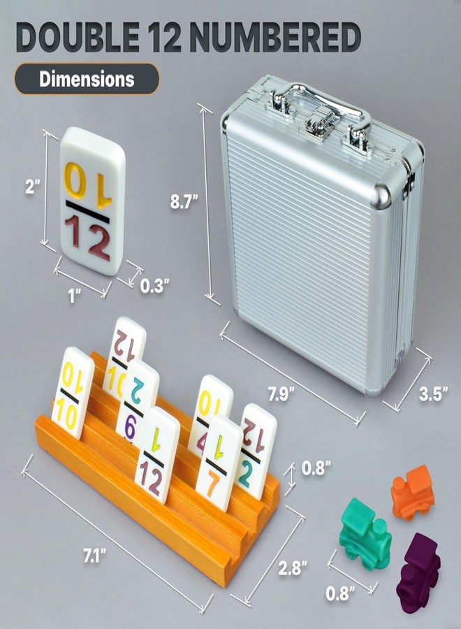 Queensell Mexican Train Dominoes Set with Numbers and 4 Holders - Wooden Hub and Domino Holders - Double 12 with Numbers (D12 Numbers + 4 Holders) - Image 3