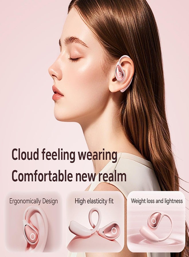 QJF Open Ear Earbuds Bluetooth 5.4 Earphones, True Wireless Headphones with Microphone, Touch Control Air Conduction/Clear Calls/Snug Fit/LED Lights for Sport Cycling Running Workout (Pink) - Image 5