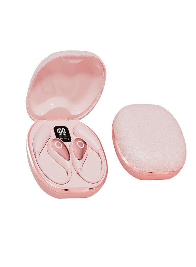 QJF Open Ear Earbuds Bluetooth 5.4 Earphones, True Wireless Headphones with Microphone, Touch Control Air Conduction/Clear Calls/Snug Fit/LED Lights for Sport Cycling Running Workout (Pink) - Image 1