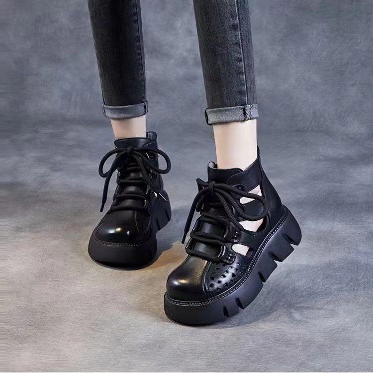 Mo Ren Xiang Women's Hollow-Out Platform Martin Boots - Retro High-Top Ankle Boots with Chunky Heel - Image 4