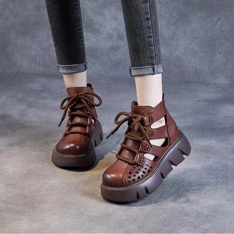 Mo Ren Xiang Women's Hollow-Out Platform Martin Boots - Retro High-Top Ankle Boots with Chunky Heel - Image 2