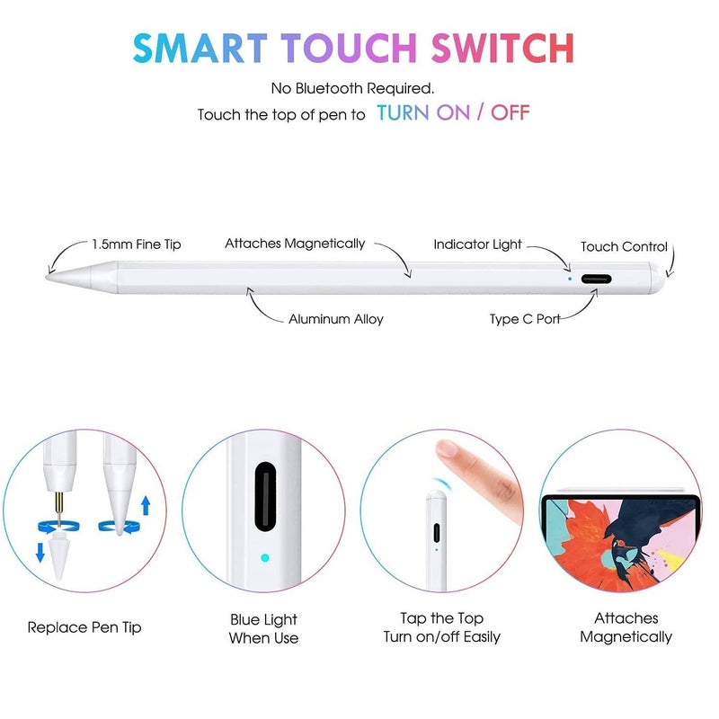 ipad anti-mistouch tilt pressure-sensitive touch screen pen active capacitive pen suitable for apple pencil apple Touch Tilt Pressure Sensitive White - Image 4