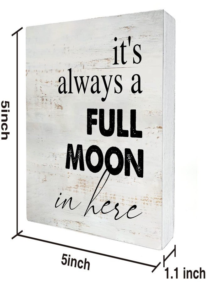 MAVOTEN Rustic Full Moon Bathroom Wood Box Sign Humor Toilet Wooden Box Sign Farmhouse Home Restroom Desk Shelf Decor (5 X 5 Inch) - Image 2