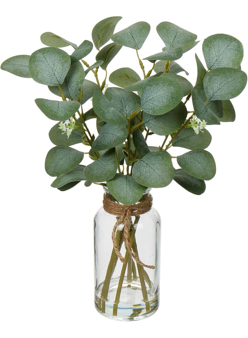 Artificial Eucalyptus Stems in Glass Vase with Faux Water, 14 Inch Fake Plant - Image 1