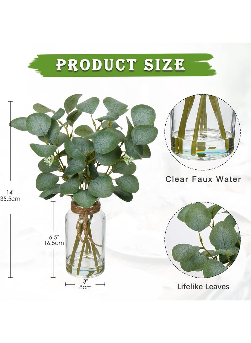 Artificial Eucalyptus Stems in Glass Vase with Faux Water, 14 Inch Fake Plant - Image 3